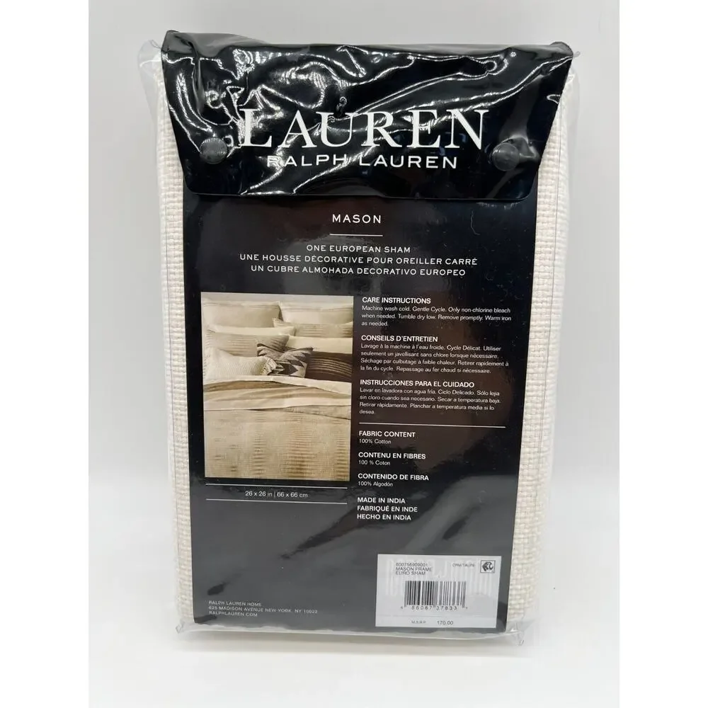 Ralph Lauren Home Mason Frame European Woven Euro Pillow Sham Cream Cotton